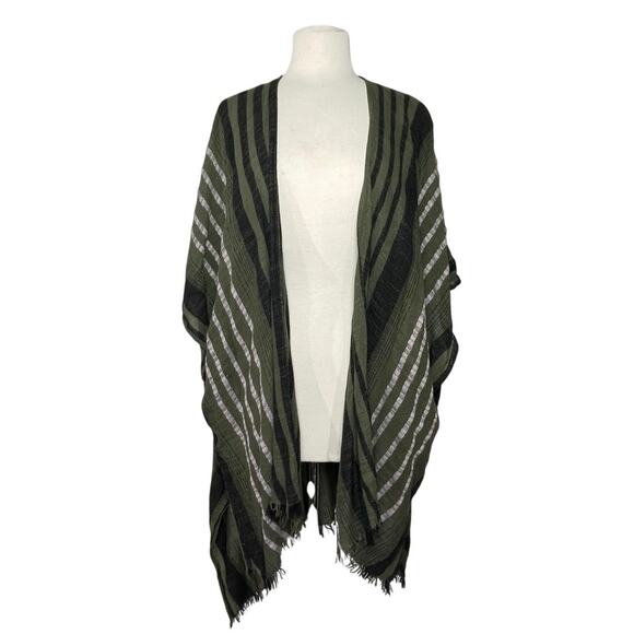 AMERICAN EAGLE Women’s Boho Green Striped Open Front Kimono Wrap - Picture 1 of 4